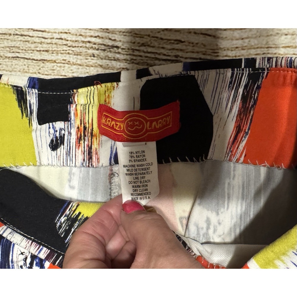 Krazy Larry Abstract Orange Yellow Blue Black Paint 27" Inseam Pants Sz 8 Tb13 - Picture 4 of 8